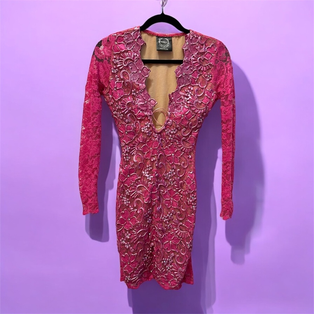 Holt Pink Lace Floral Mini Dress